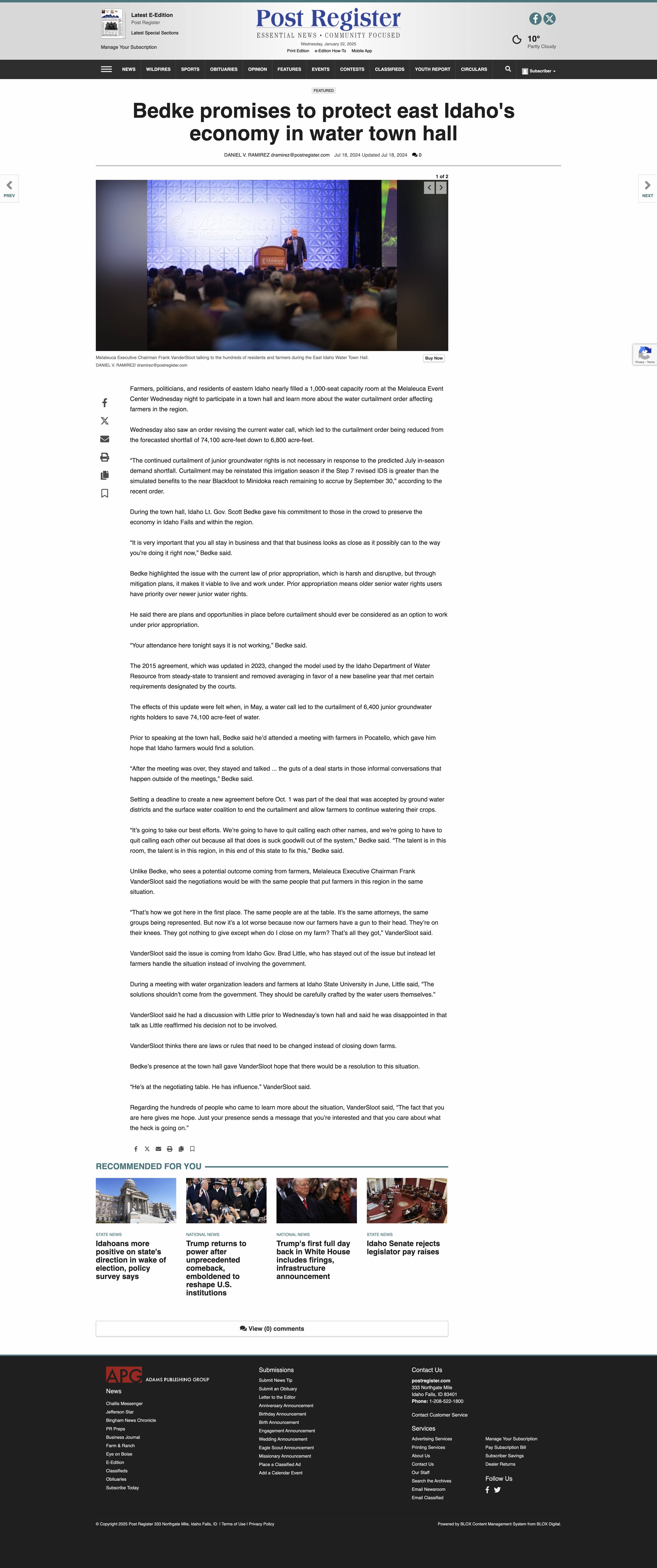 Bedke promises to protect east Idaho's economy in water town hall